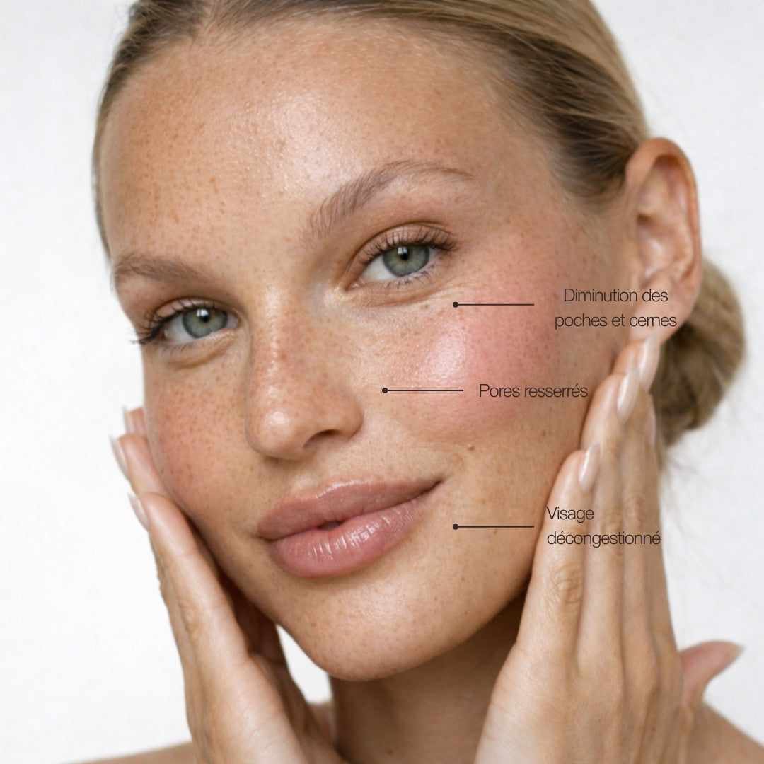 Résultats du massage visage aux Ice Globes Method Skin – pores resserrés, poches et cernes atténués, teint plus uniforme