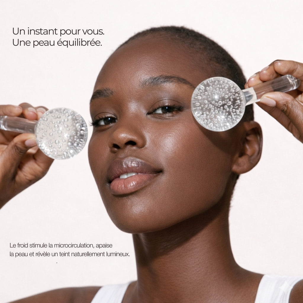 Massage visage aux Ice Globes Method Skin - stimulation de la microcirculation pour un teint naturellement lumineux