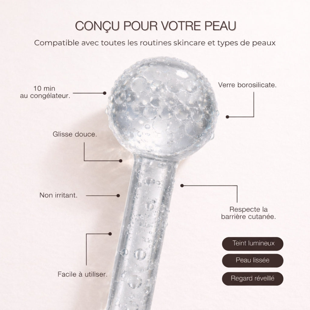 Ice Globes Method Skin en verre borosilicate – massage visage à froid pour peau lissée, teint lumineux et regard réveillé