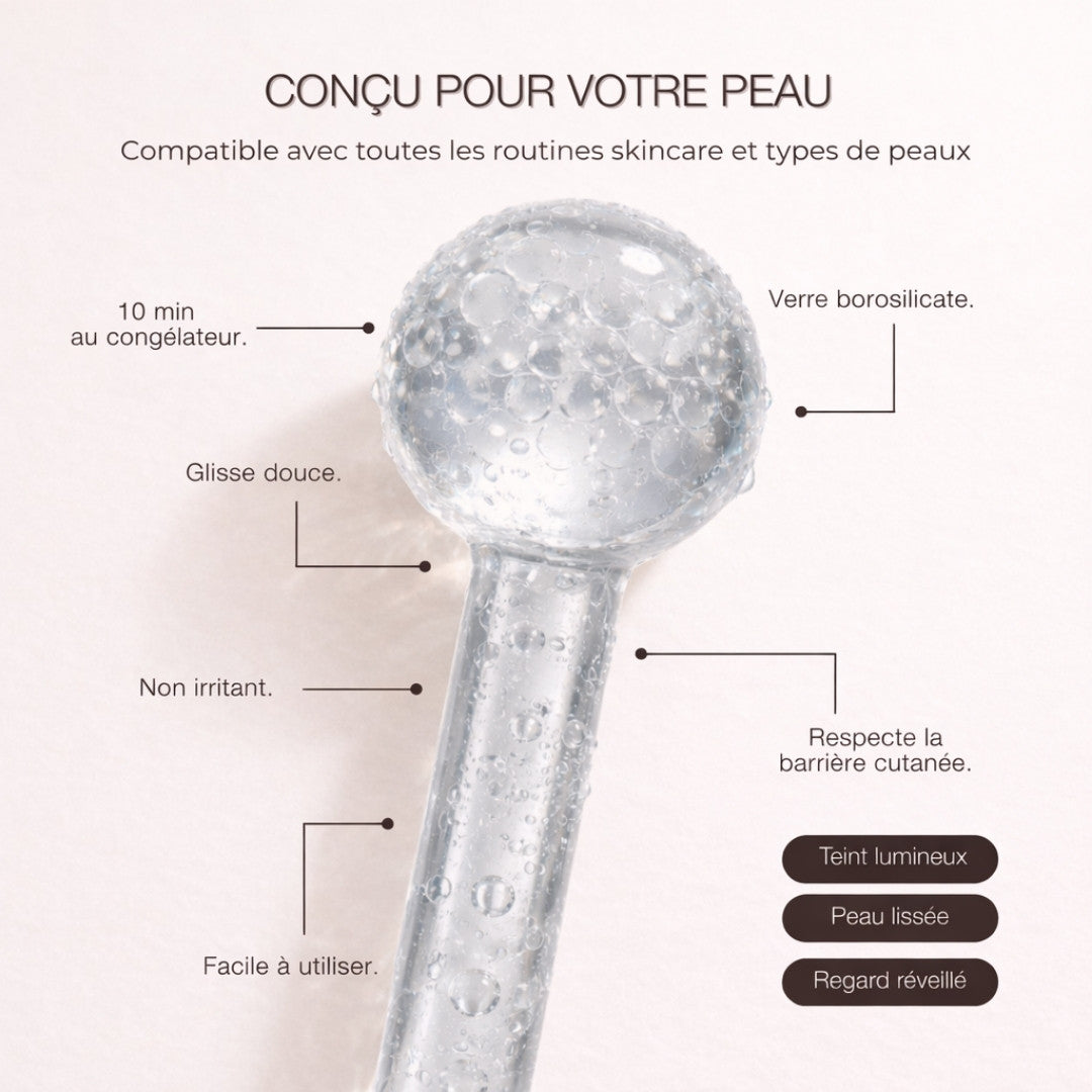 Ice Globes Method Skin en verre borosilicate – massage visage à froid pour peau lissée, teint lumineux et regard réveillé